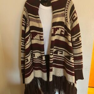 Forever 21 Red and Cream Boho Fringe Cardigan Sweater. Size M. Smoke free home